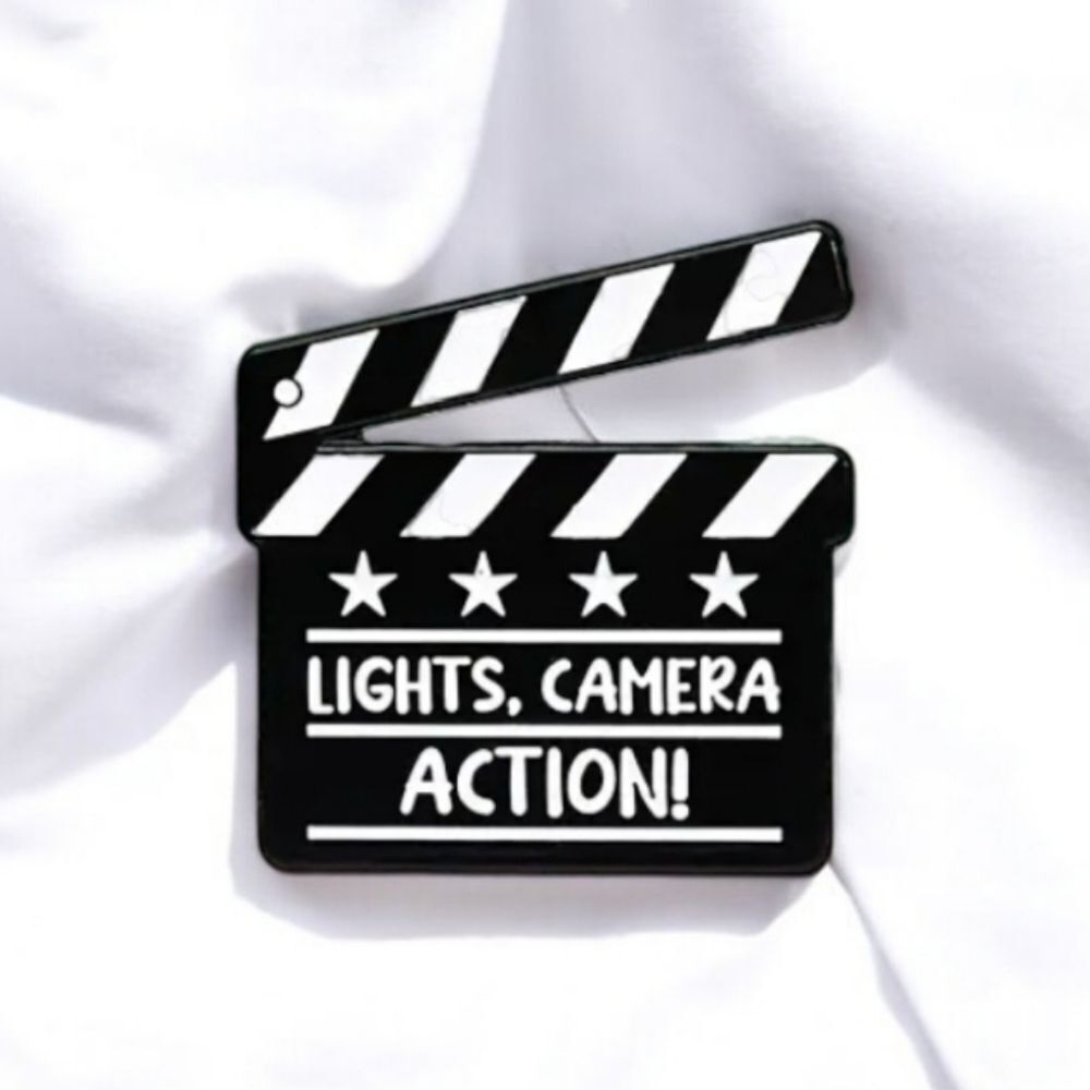 Lights Camera Action Clapperboard Enamel Pin Film TV Movie Slate Actor Fan Gift